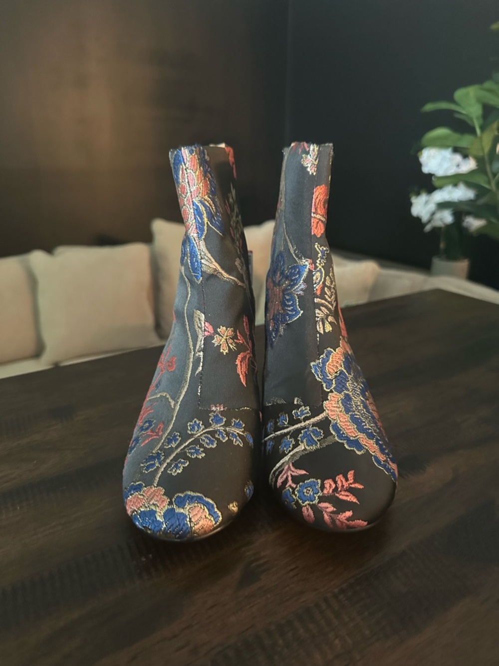 Zara Floral Embroidered Black Ankle Booties - Picture 3 of 12